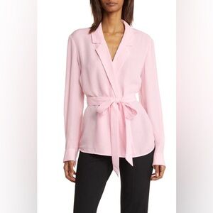 [nordstrom signature] textured silk blend belted wrap blouse light pink XS
